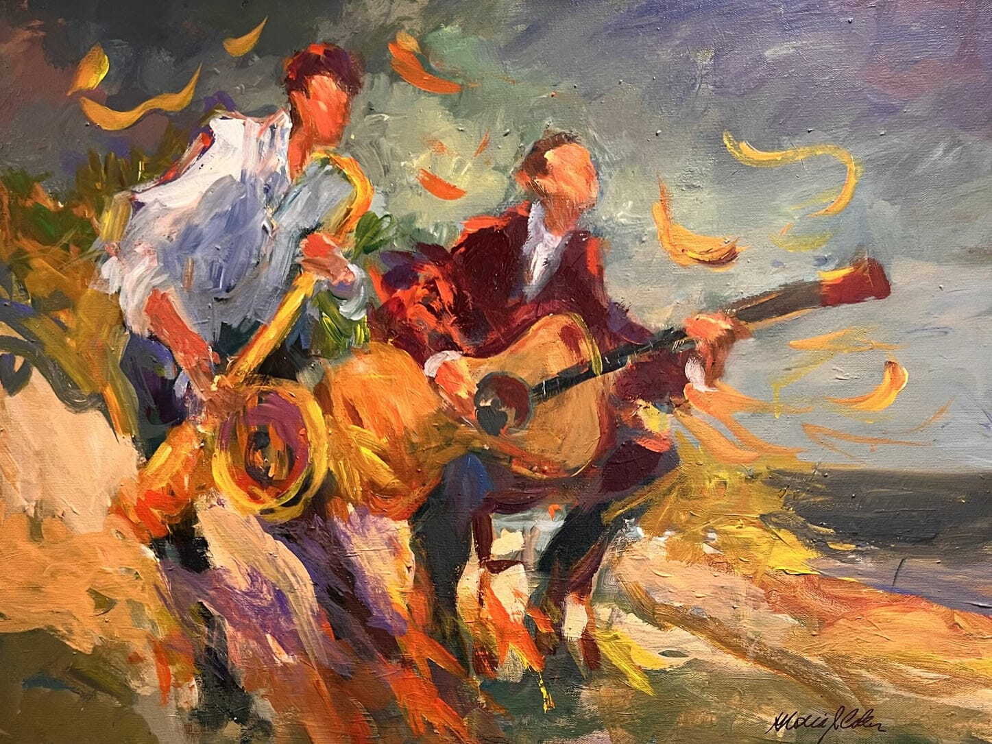 Sax and Guitar on the Beach 24x30