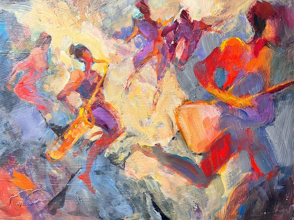 Rethinking my painting life with cave women playing their musical instruments