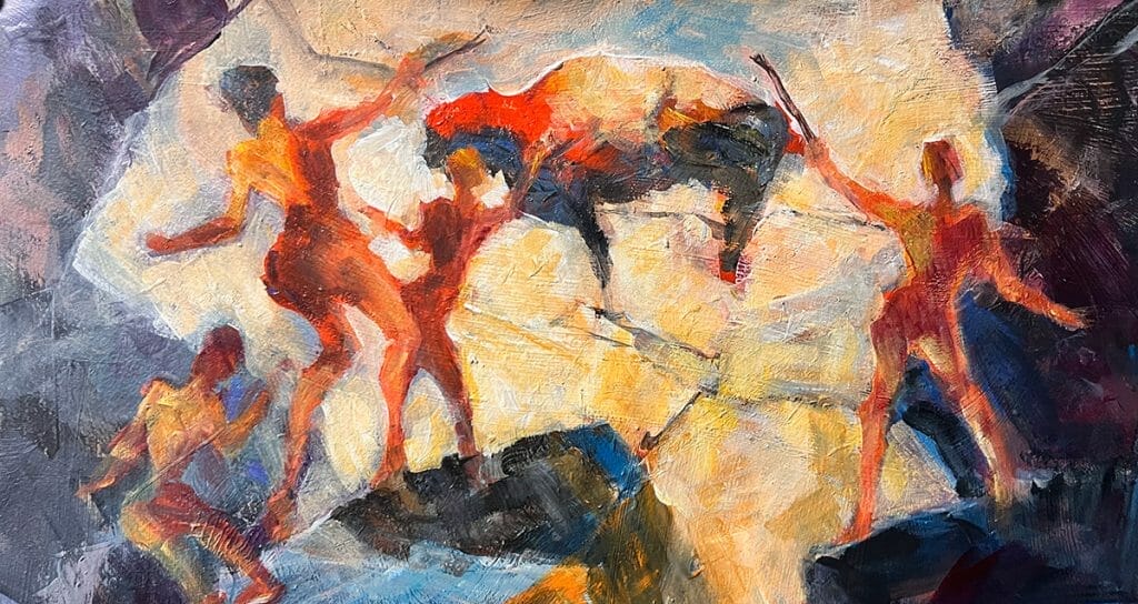 Cave dwellers paining buffalo